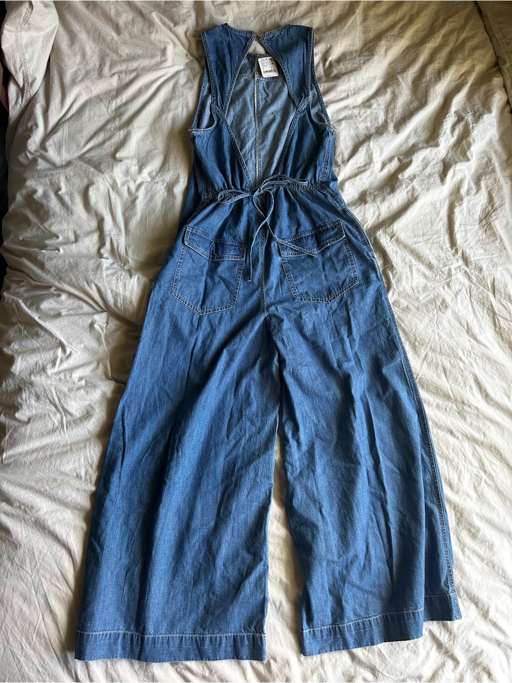 Free People Small Wide Leg Denim Jumpsuit - Blue